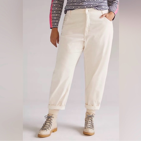 Anthropologie Pants - Anthropologie Maeve Plus Size Curved Cream Corduroy Straight Leg Pants Size 18W